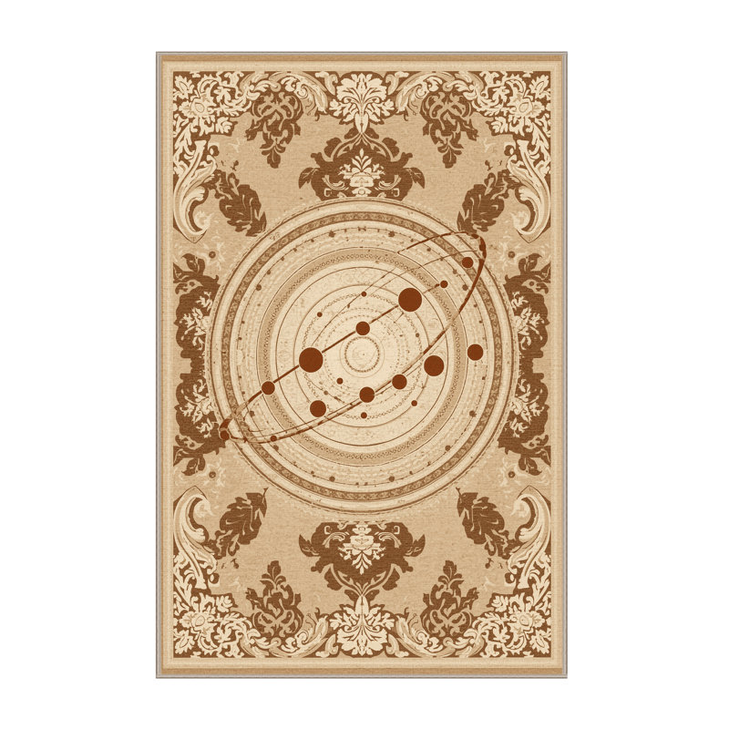 Soft Plush Ristaino Planetary Model Classic Damask Area Rug in Beige – Beige Binding, 7x10
