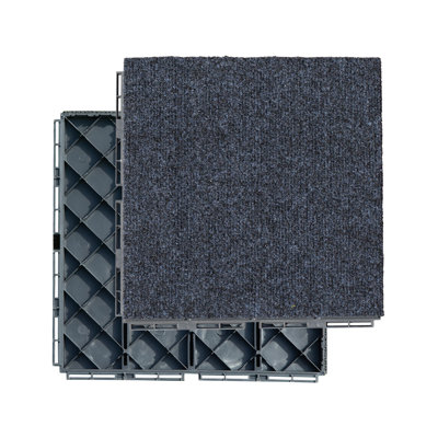 Interlocking Plastic Deck Tiles - Grey Modular Outdoor Carpet Flooring with Durable Base for Patio, Balcony & Porch