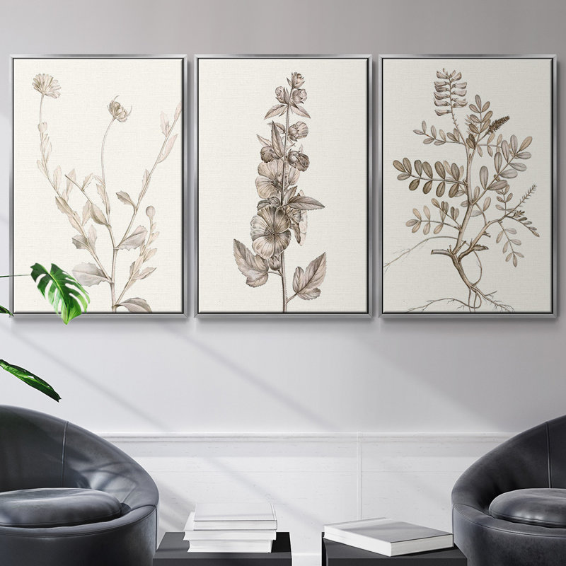 Neutral Botanical Study IV 3 pièces, Argent, H 36 po x l 72 po