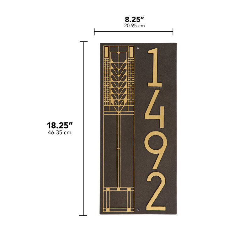 Frank Lloyd Wright, arbre de vie, plaque verticale moderne, standard, 1 ligne, Or, Oui, Bronze vieilli / Or