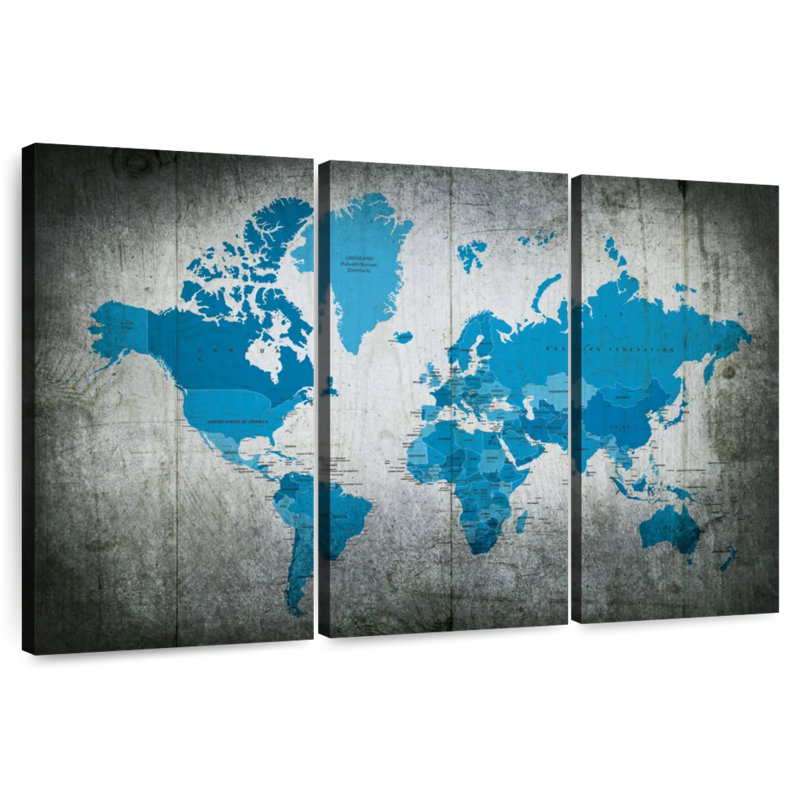 Carte du monde bleu Aliaz Continents, H 42 po x l 65 po