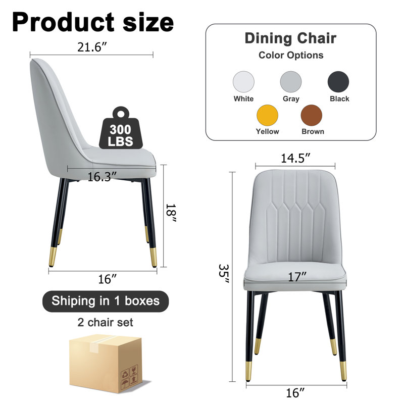 Tufted Upholstered Faux Leather Dining Chairs with Two Tone Metal Legs, Light Gray