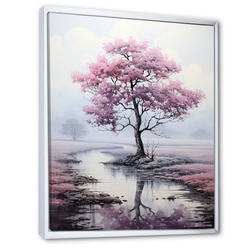 «Pink Tree Silent Whispers» - décoration murale florale, H 20 po x l 12 po x P 1 po, Cadre flottant blanc