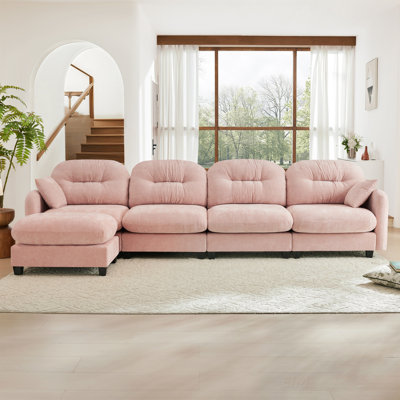 Canapé modulaire en L modulaire avec repose-pieds, tissu chenille doux, conception ergonomique, dossier capitonné, facile à installer, convient aux chambres et aux salons