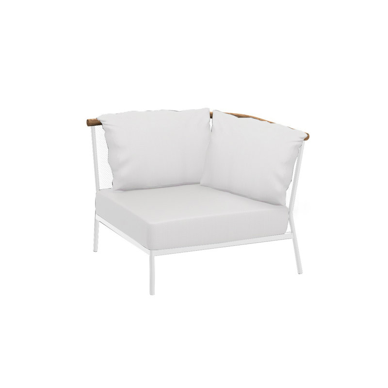 Chaise de patio d'angle avec coussins, Blanc, Toile naturel