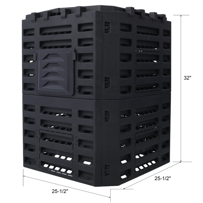 Composteur stationnaire d'extérieur en plastique avec couvercle verrouillable, H 32 po x l 25,50 po x P 25,50 po