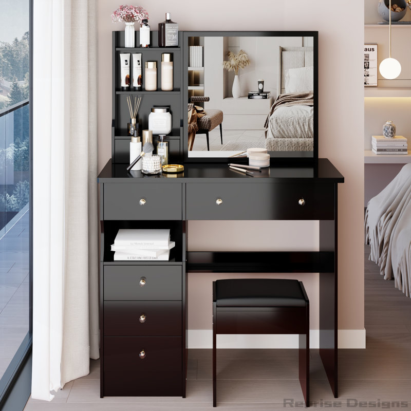 Meuble-lavabo de bureau de 37 po avec tabouret, Noir, noir, noir, noir