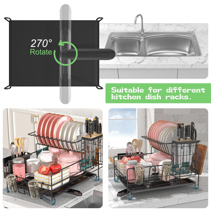 NIERBO Large Capacity 2-Tier Stainless Steel Dish Drying Rack With Rustproof Finish