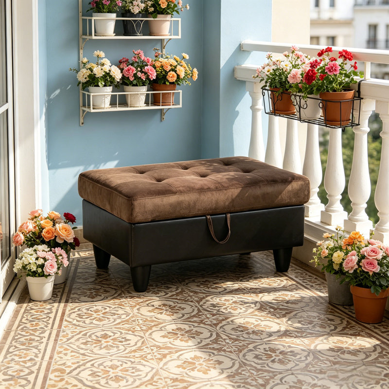 Darryn 35" Wide Upholstered Storage Ottoman, Brown Velvet