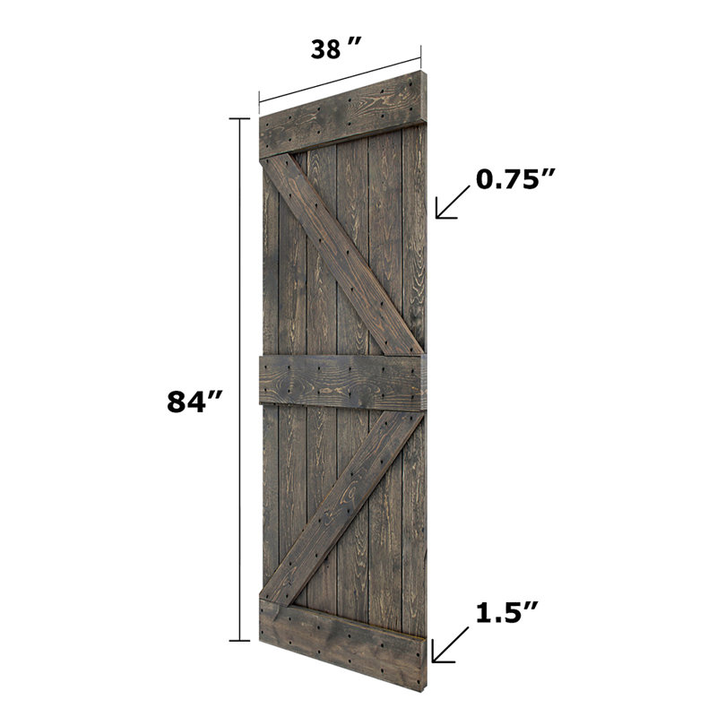 K Series Solid Wood Sliding Barn Door with Installation Hardware Kit (Smoky Gray), 38 po x 84 po