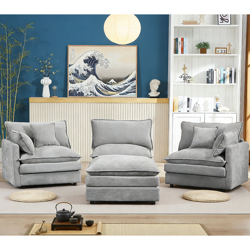 Canapé-lit 3 places confortable avec repose-pieds mobile, Gris