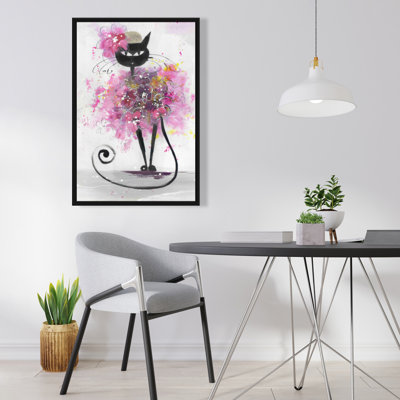 " Cartoon Cat With Pink Flowers "