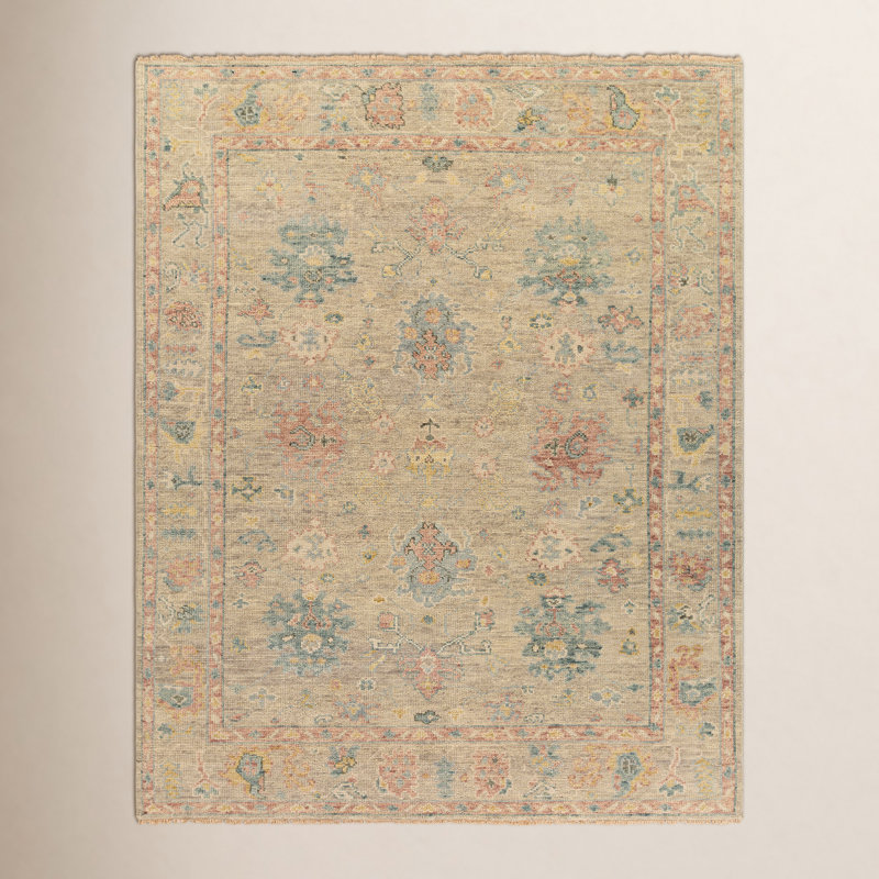 Newham Wool Oriental Area Rug in Pink, Rectangle 2' x 3'