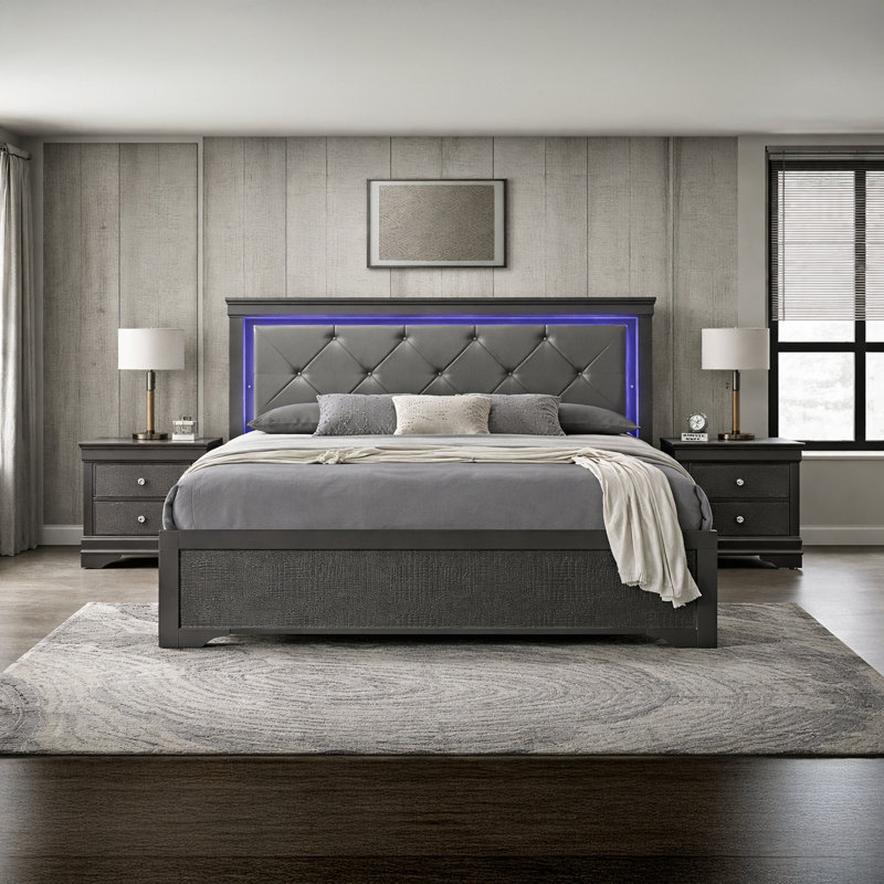 Jaquayvion Twin 3PC Gray, Gray, Twin, 3 Pcs: Bed, 2 Nightstands
