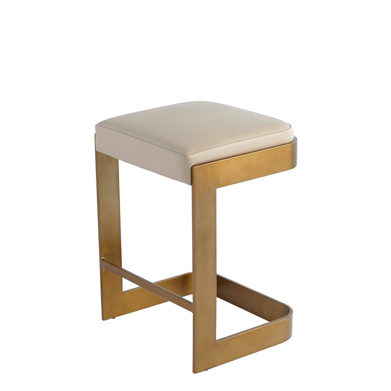Regan Bar Stool w/Ivory Leather-Antique Brass, Brass, Counter Stool ( 25" Seat Height ), Ivory