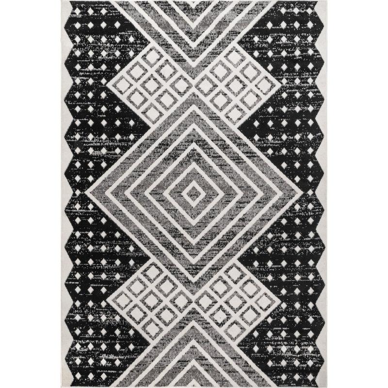 Tapis gris / noir / ivoire Jermone, Rectangle 4 pi x 6 pi