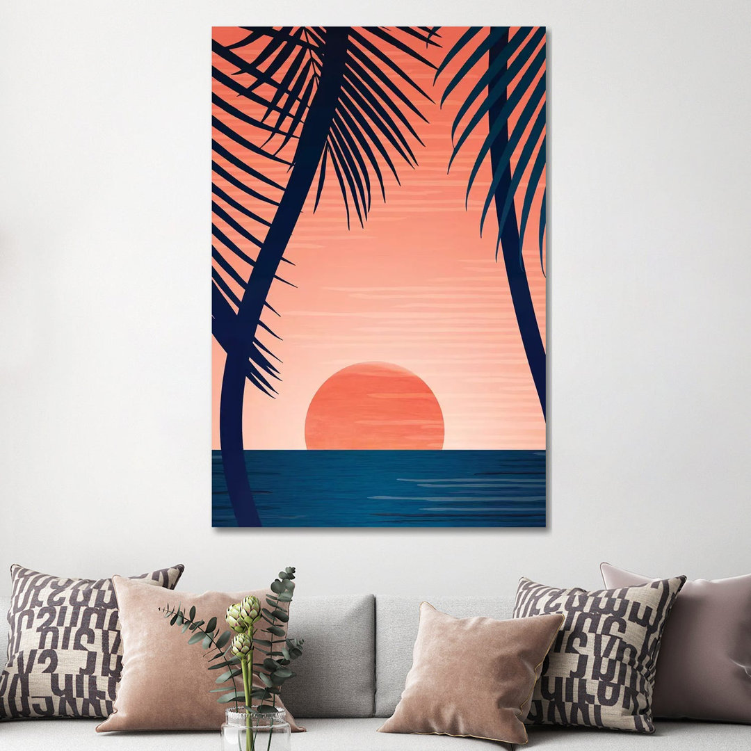 Tropical Beach Sunset by Modern Tropical - Wrapped Canvas Painting