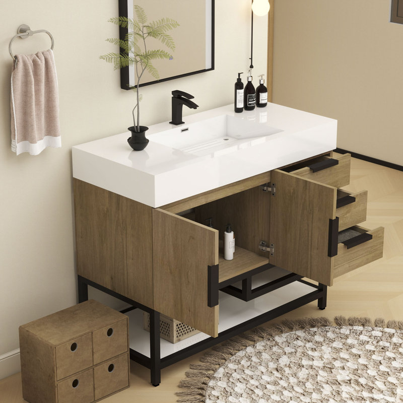 Finition du meuble-lavabo sur pied simple de base 42 po Jessica: Noir lustré, Chêne blanc