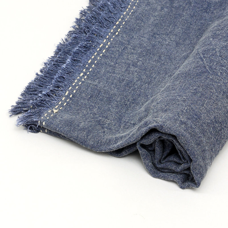 Jeté en lin tissé à la pierre avec franges - 52 po x 68 po, Indigo