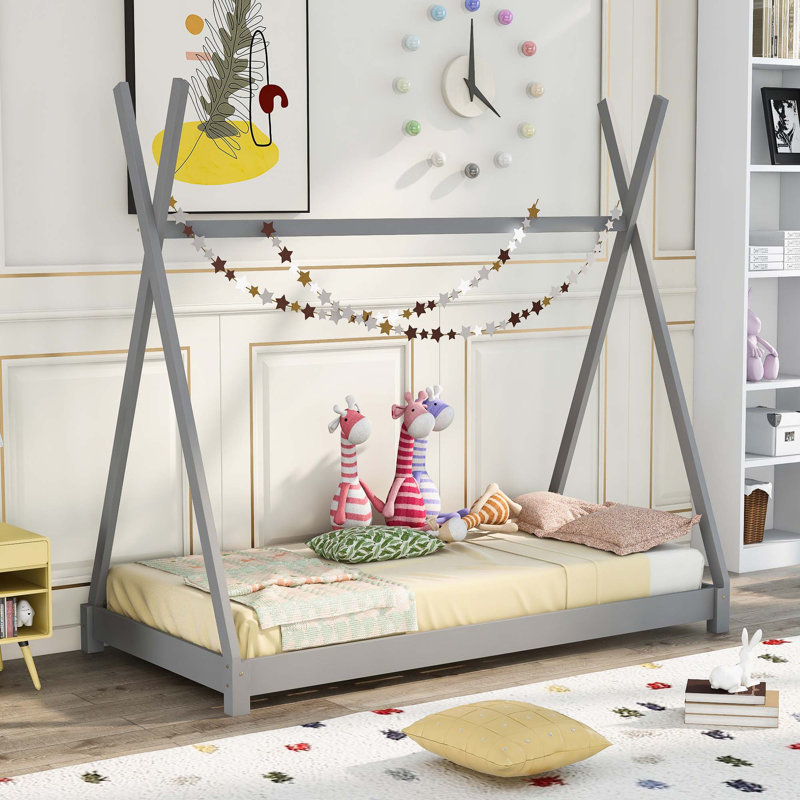 Lit plateforme simple avec structure triangulaire, Gris