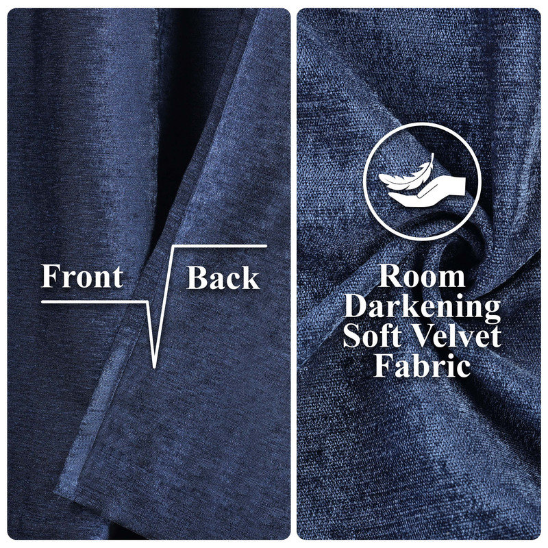 Chenille Light Filtering/Room Darkening Machine Washable Grommet Curtain Panel Set, Navy Blue, 52" W x 84" L