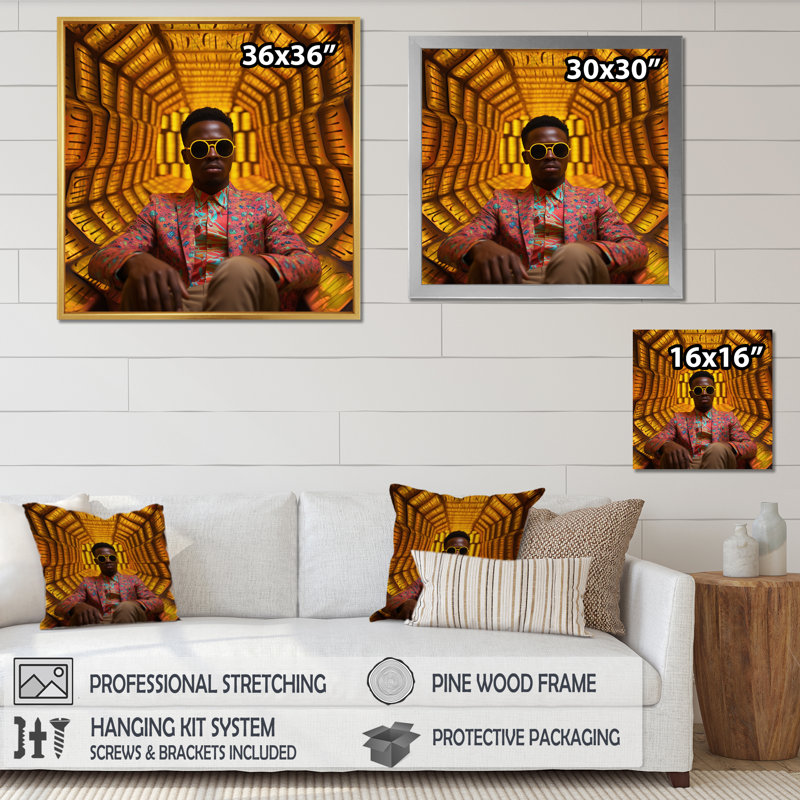 «American American rapper», impression sur toile, H 36 po x l 36 po x P 1,5 po, Cadre flottant blanc