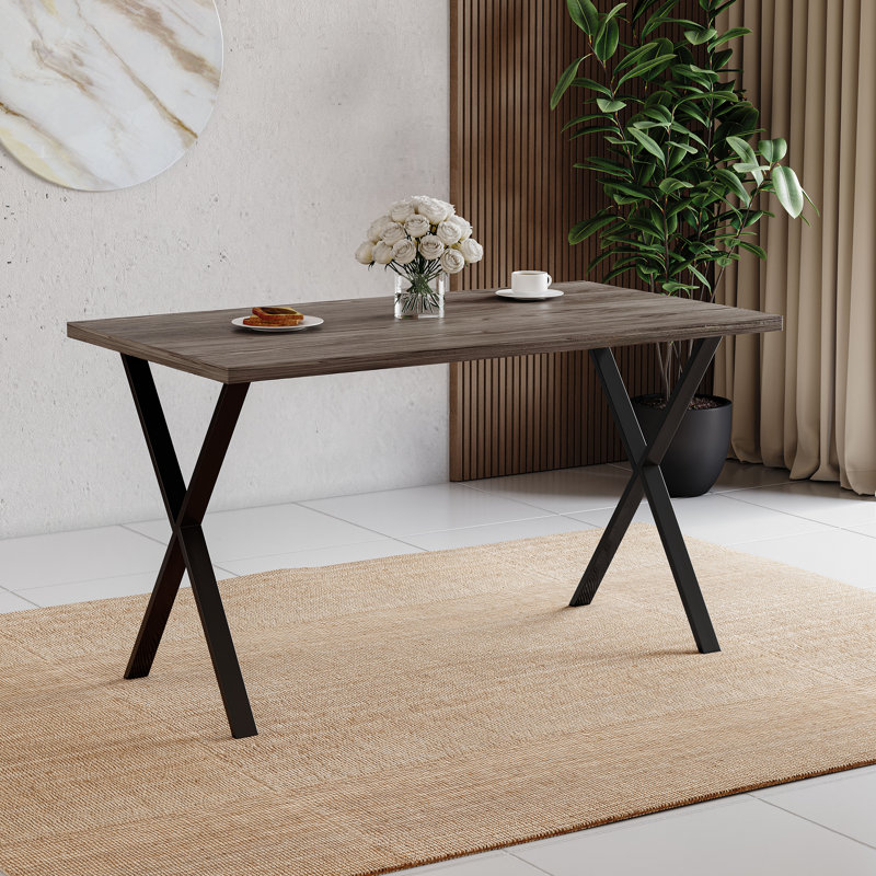 Akaalbir Metal Base Dining Table, Walnut