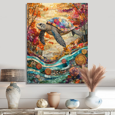 Aquarium coloré avec tortue au-dessus d'un corail II - tortue, impression murale