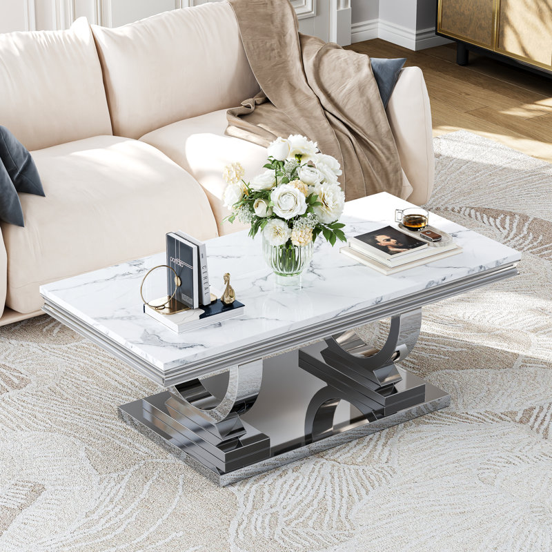 Eseta Single Coffee Table, White, Silver