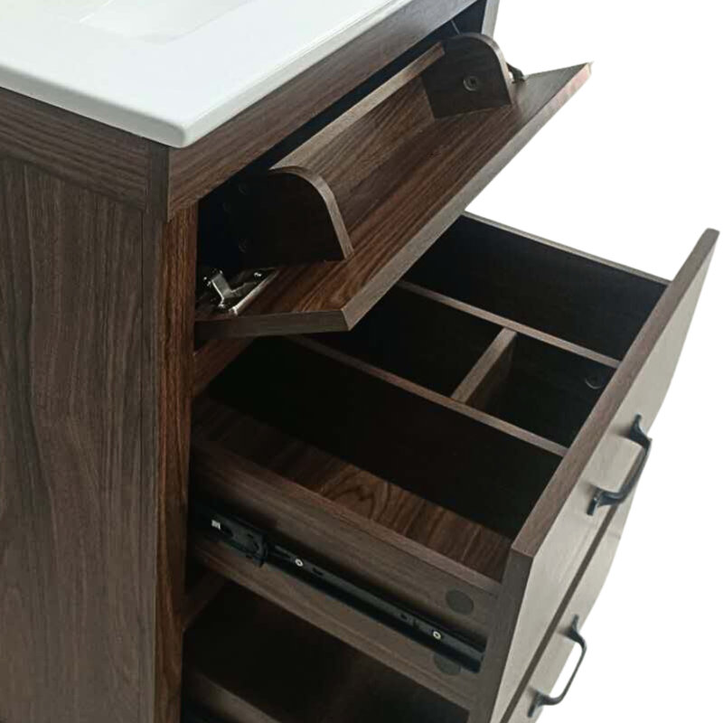 Estebana 24" Single Bathroom Vanity With Two Drawers and Ceramic Top, Walnut