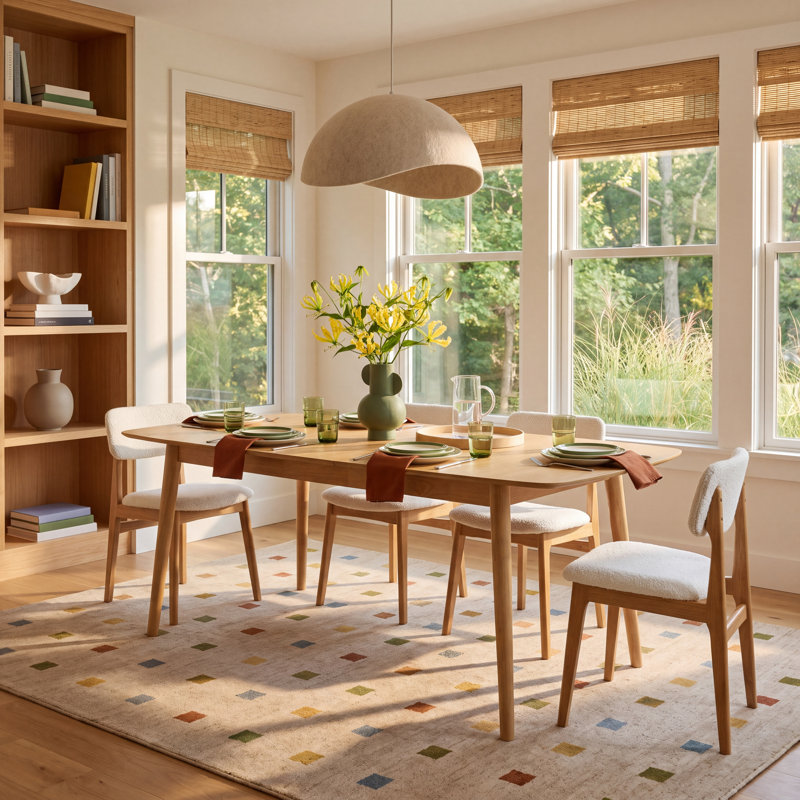 Iveta 87" Extendable Oak Dining Table, Oak Wood