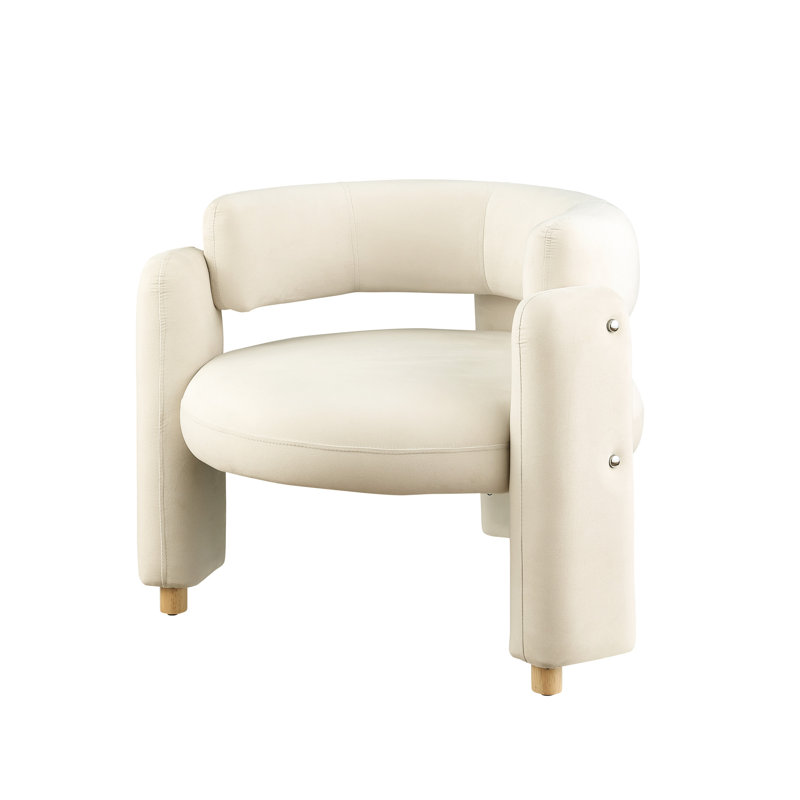 Chaise d'appoint avec siège cascade et accoudoirs courbés en tissu blanc moderne