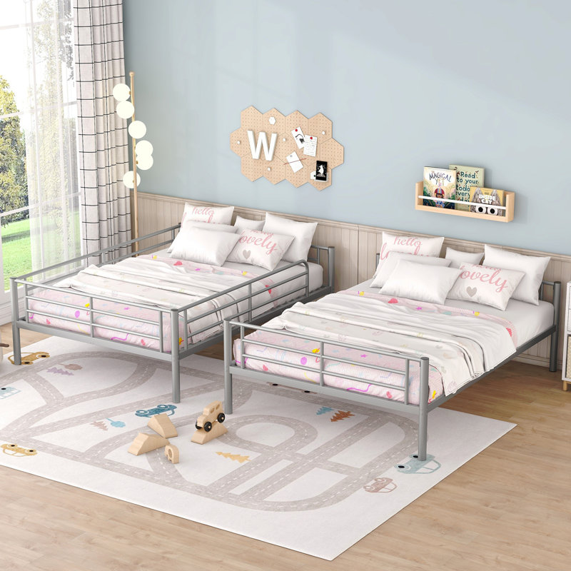 Lit superposé double au dessus d'un lit double, Argent 