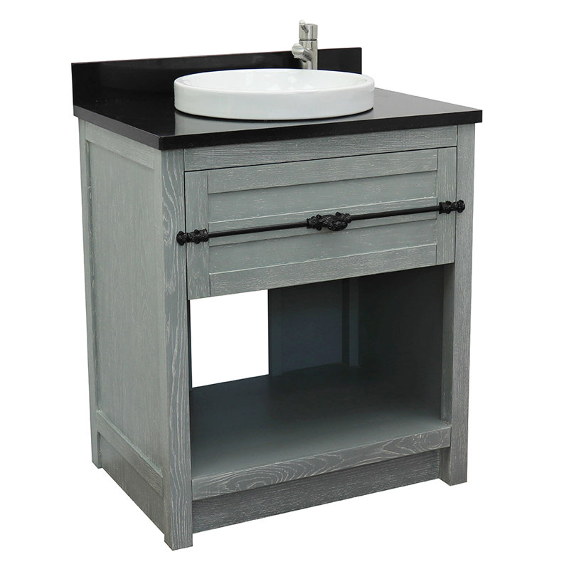 Zimmerman 31'' Single Bathroom Vanity with Top, Sage Gray, Black Galaxy