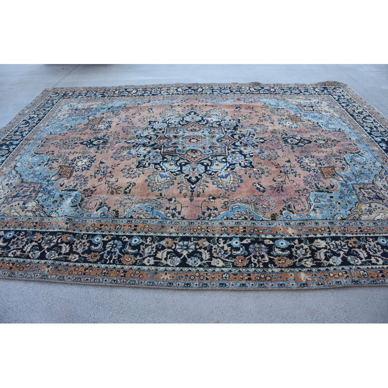 Oversize Persian Wool Rug, 110.2x147.2 Inch Blue Patchwork Rug