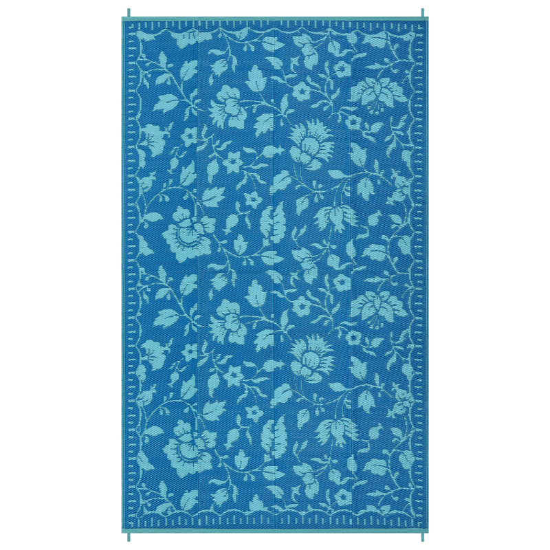 Waterproof Reversible Outdoor Rug – UV Resistant Plastic Straw Carpet – Lightweight & Collapsible for Patio, Deck, RV, Camping or Backyard – Floral Print
