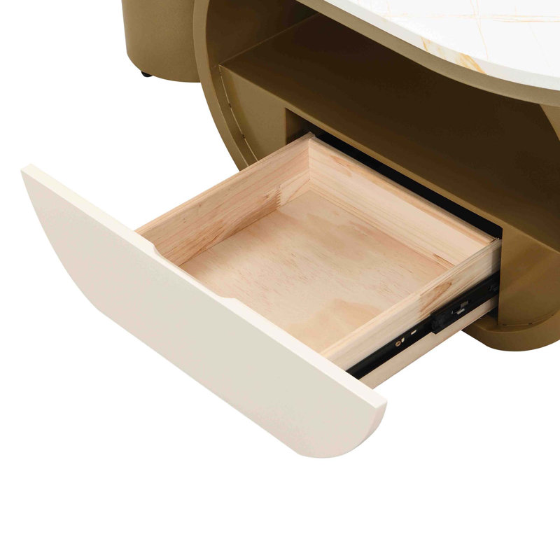 Table basse ovale de luxe, table basse avec tiroir de rangement, table centrale en métal pour le salon