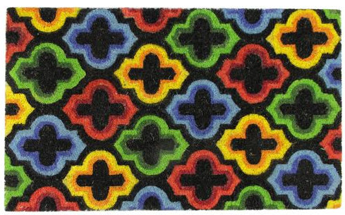 Paillasson rouge et jaune à motif quadrilobe rétro 29 po x 17 po