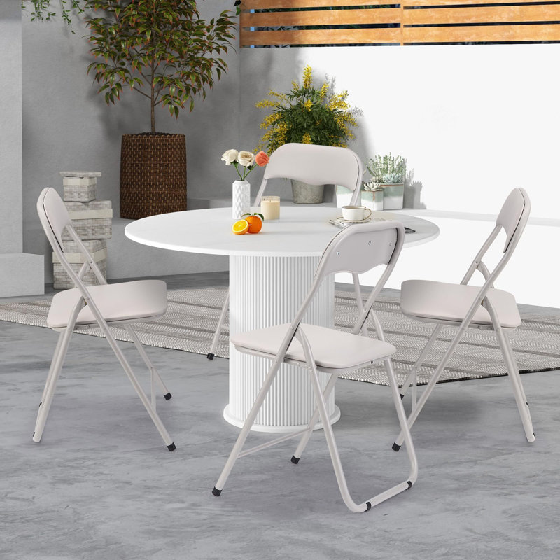 Ensemble de 4 chaises pliantes avec coussin rembourré pour l'extérieur et l'intérieur, Beige