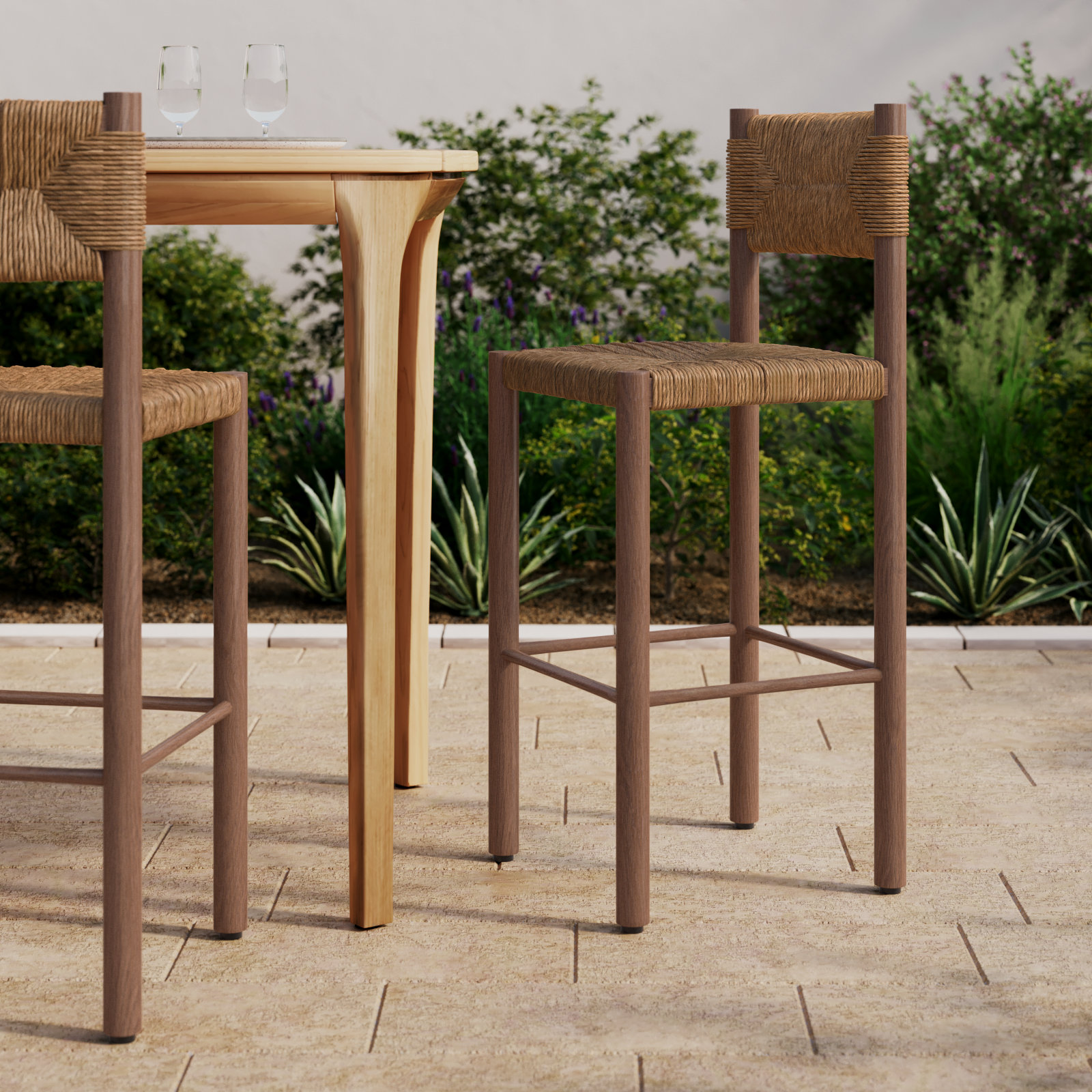 Indie Rattan Weaving Outdoor Barstool, Brown