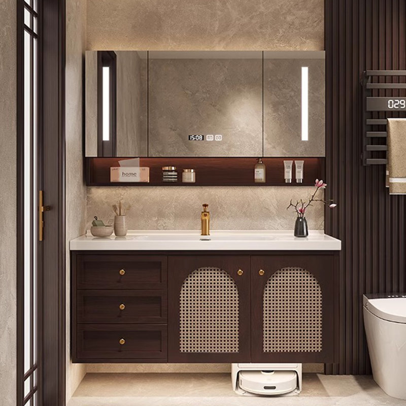 Meuble-lavabo simple de style américain, H 21,7 po x l 51,2 po x P 19,7 po, Marron foncé