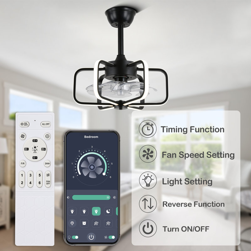 20" Modern Ceiling Fan w Dimmable LED Light Kit & Quiet DC Motor 6 Speed w Remote and App Control