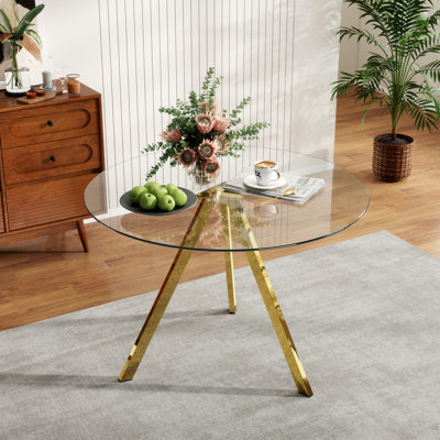 Table de salle à manger avec plateau en verre Bernadette