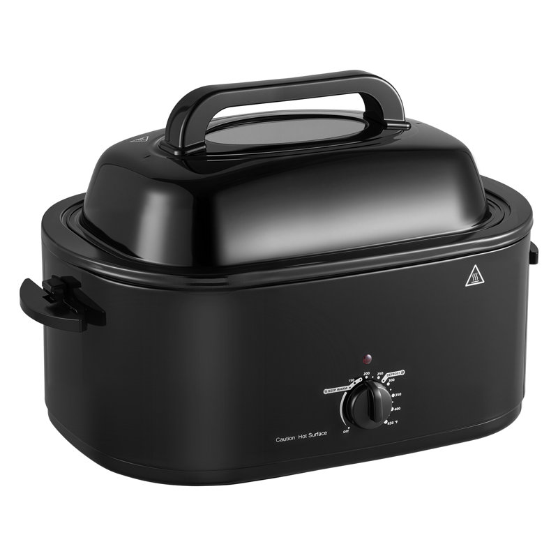 Electric Roaster Oven, 24 Qt, Black, 1450W, Self-Basting Lid, Adjustable Temperature 150-450°F, Countertop Cooker with Defrost/Warm Functions, Removable Pan and Rack