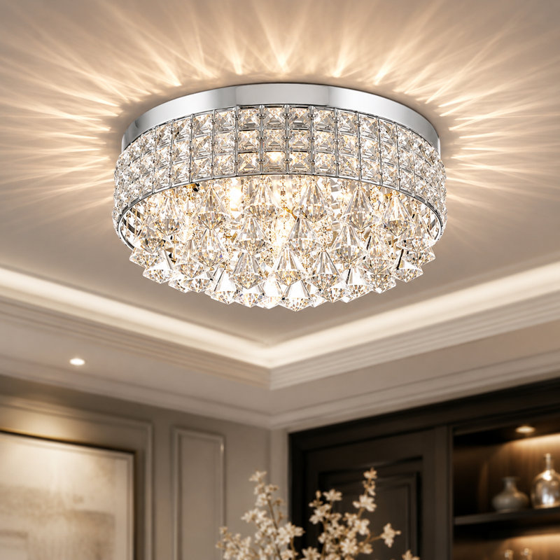 Theodora 15" W 4-Light Dimmable Drum Flush Mount , Chrome