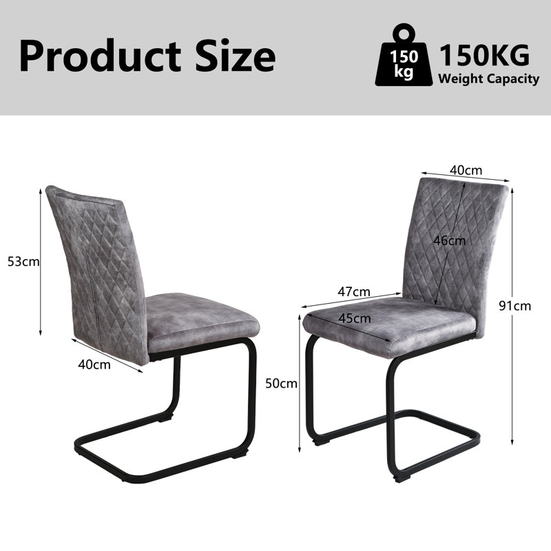 Cantilever Dining Chairs Set, Diamond Tufting with Ergonomic High Back - Modern Grey Fabric Kitchen Chairs for Dining Room, Home and Kitchen