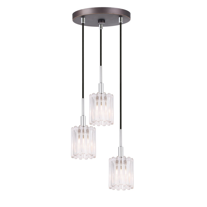 Suspension cylindrique en grappe 3 lumières Rosendahl, Halogène, Bronze / chrome