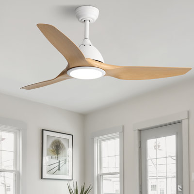 Ventilateur de plafond moderne à 3 pales de 52 po avec lumières DEL Lakenzie - blanc et beige
