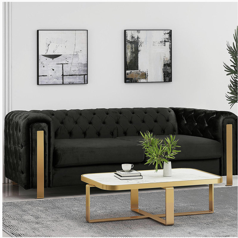 Canapé confortable à 3 places avec dossier et accoudoirs capitonnés Mirod, moderne pour le salon