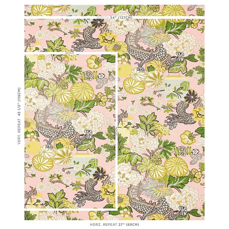 Chiang Mai Dragon Fabric, Blush